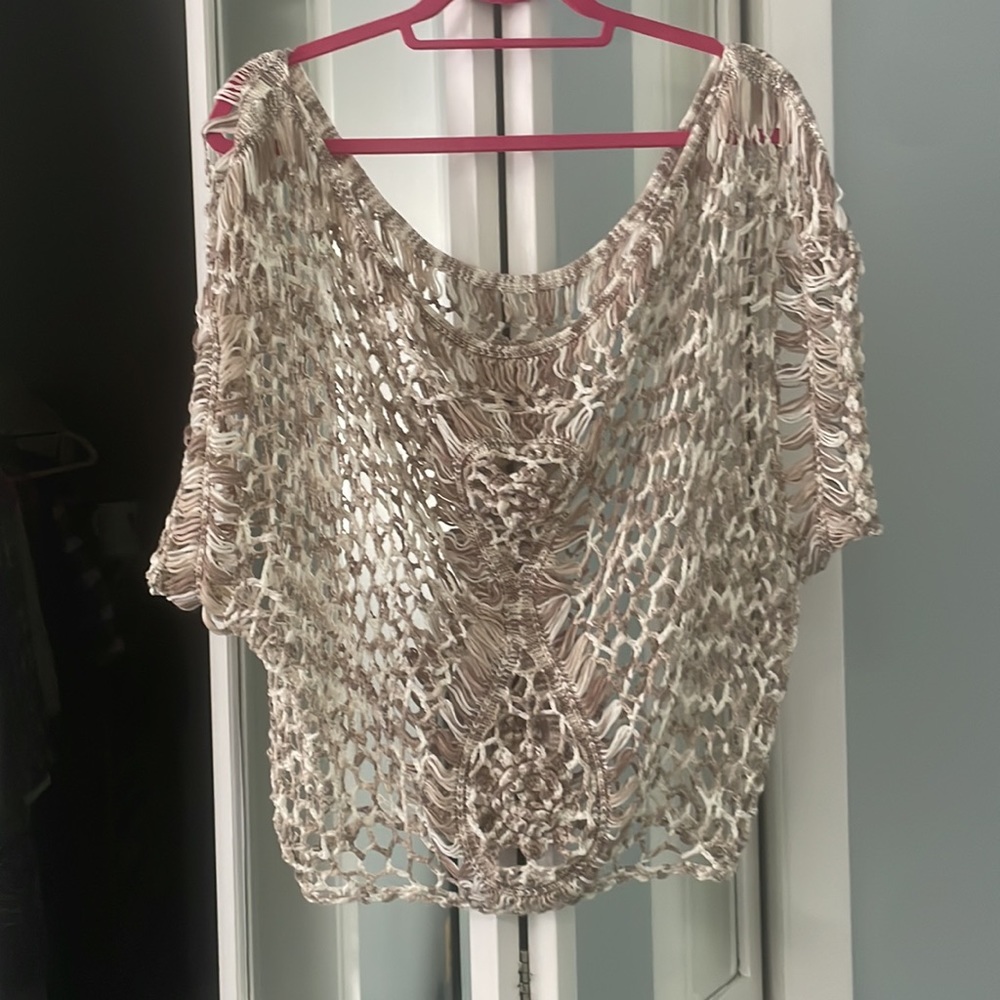 Coverup crochet knit baggy drop shoulder sexy hollow out swim cutout beach top
